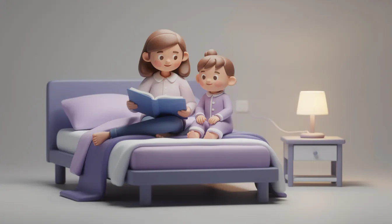 A warm bedtime moment as a parent reads a story to their child
